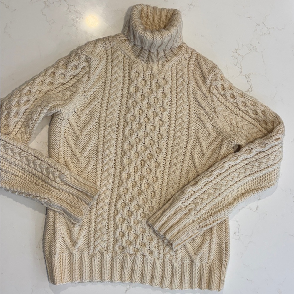 J.Crew hand knit 100% Wool, cream turtleneck sweater.
